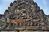 Angkor - Banteay Samre, South Gopura of the second enclosure, south (outher) side, fronton with Hanuman, Rama and wounded Lakshmana.